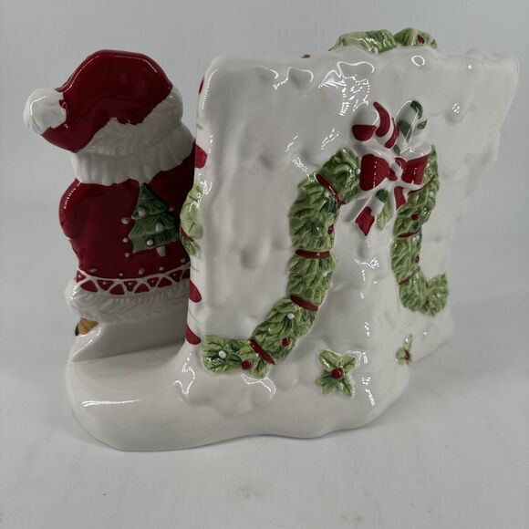 Tablet Holder & Chalkboard Fitz & Floyd Candy Cane Santa Christmas Ceramic Gift - Picture 5 of 11